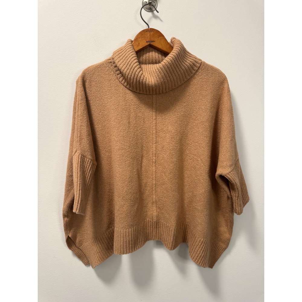 LOFT Petites Camel Brown Cowl Neck Boxy Poncho Sweater Oversized Knit Dolman XSP